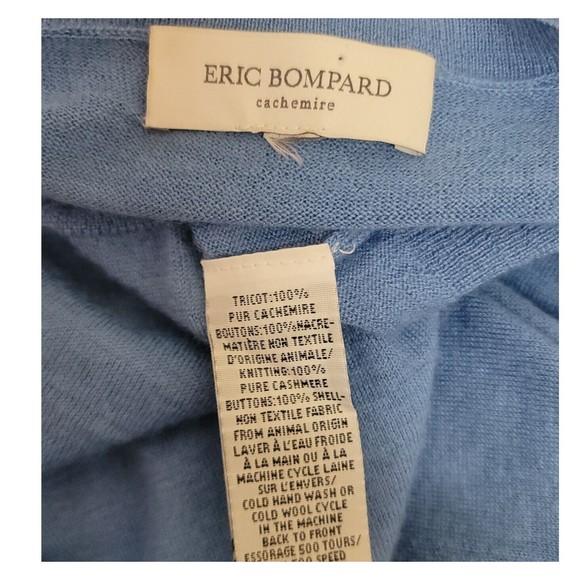 Eric Bompard 100% Cashmere Soft Cardigan V-Neck Classic Front Patch Pockets Blue - Picture 11 of 12